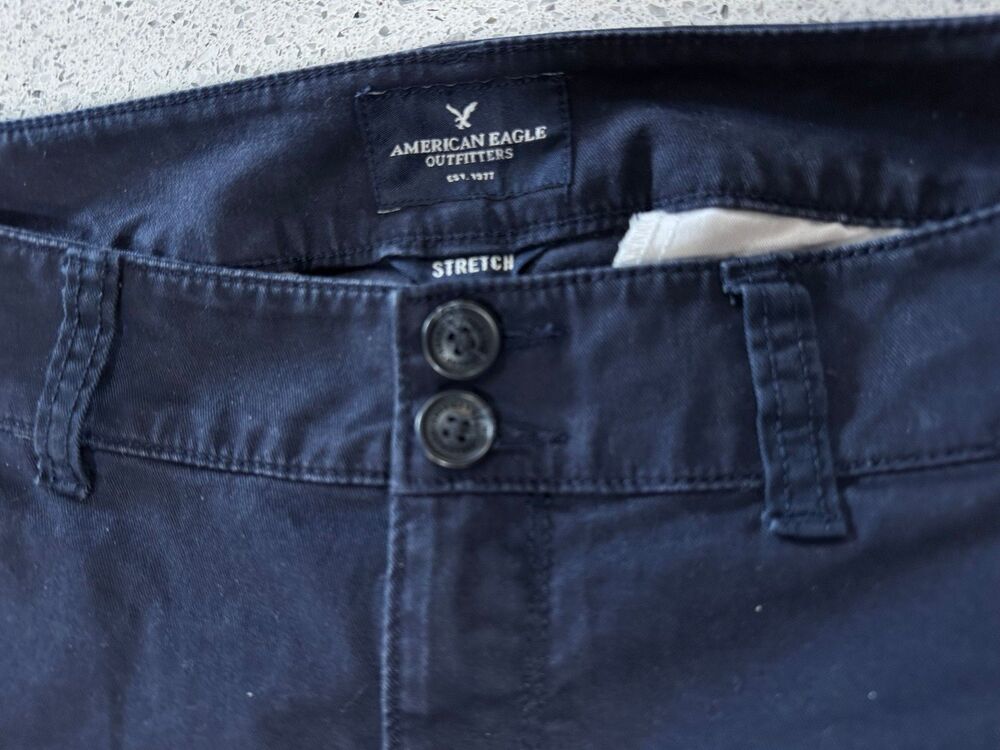 American Eagle Khaki Pants Womens 4L Stretch Low Rise Kick Bootcut Chino Blue - Picture 3 of 7